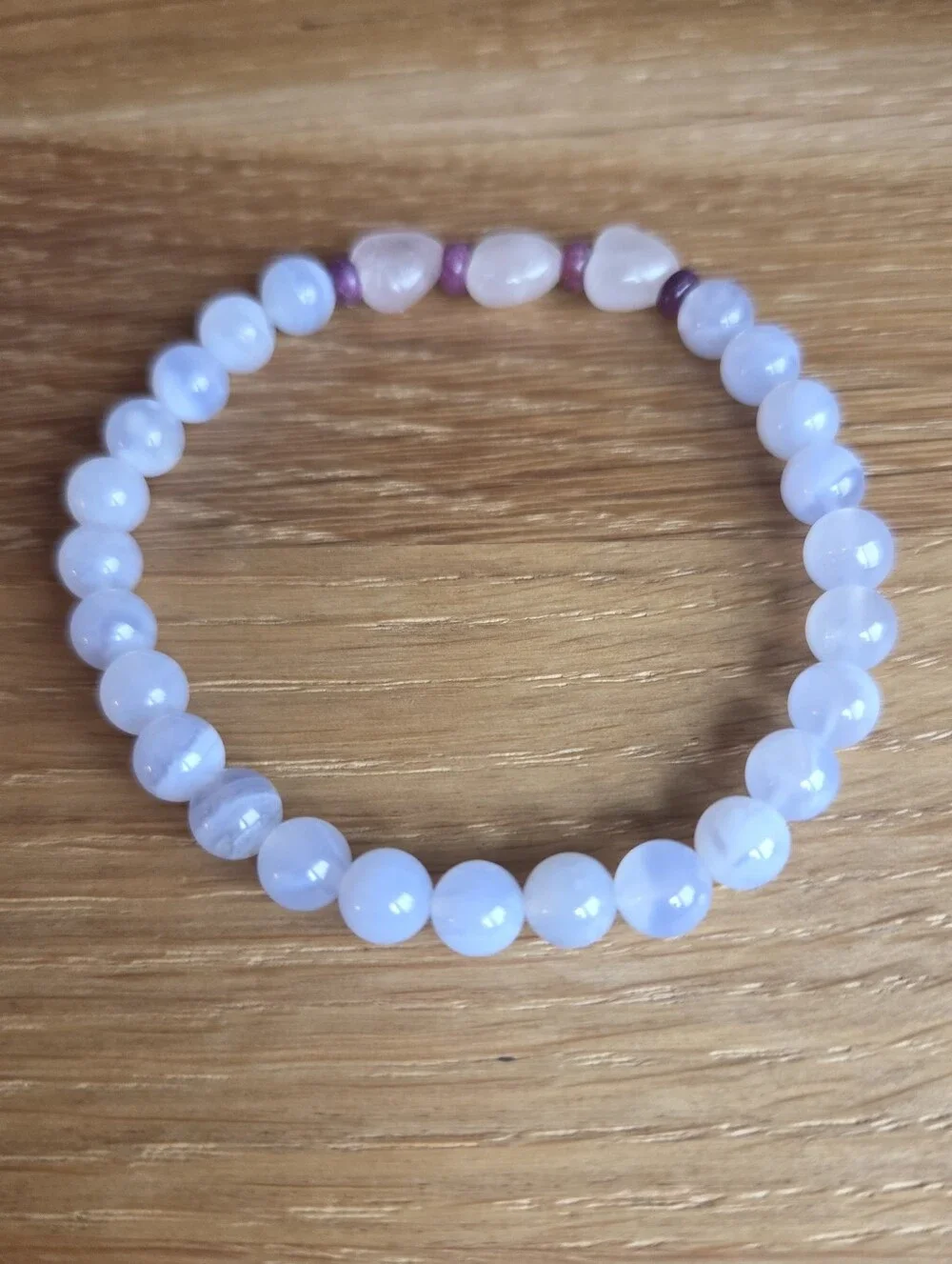 Blue Chalcedony, Rose Quartz & Lepidolite Beaded Bracelet | Handmade
